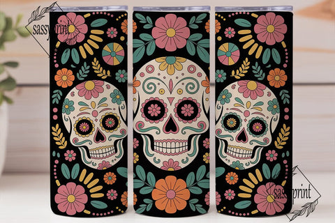 Sugar Skull Floral Tumbler Wrap Sublimation sassyprint 