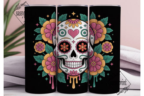 Sugar Skull Floral Tumbler Wrap Sublimation sassyprint 