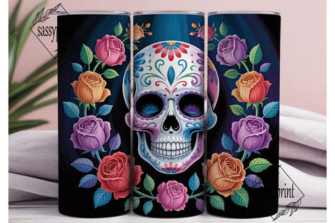 Sugar Skull Floral Tumbler Wrap Sublimation sassyprint 
