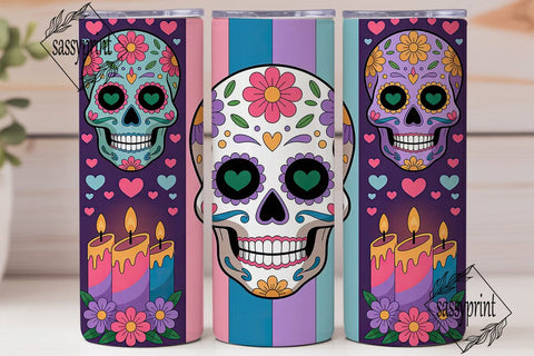 Sugar Skull Floral Tumbler Wrap Sublimation sassyprint 