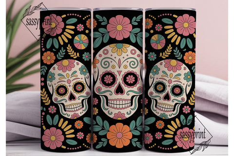 Sugar Skull Floral Tumbler Wrap Sublimation sassyprint 