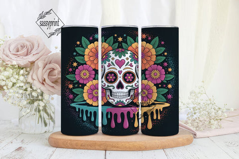 Sugar Skull Floral Tumbler Wrap Sublimation sassyprint 