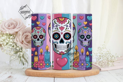 Sugar Skull Floral Tumbler Wrap Sublimation sassyprint 