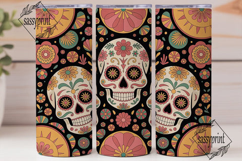 Sugar Skull Floral Tumbler Wrap Sublimation sassyprint 