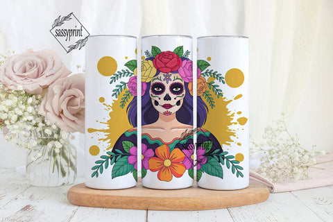 Sugar Skull Floral Tumbler Wrap Sublimation sassyprint 