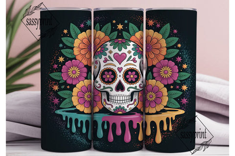Sugar Skull Floral Tumbler Wrap Sublimation sassyprint 