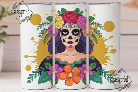 Sugar Skull Floral Tumbler Wrap Sublimation sassyprint 