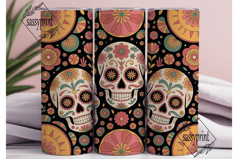 Sugar Skull Floral Tumbler Wrap Sublimation sassyprint 