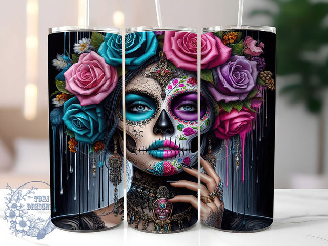 Sugar Skull Floral Vibrant Boho Tumbler, Floral Skull PNG, Day Of The Dead Wrap, Vibrant Flower Skull Design, 20oz Sublimation Tumbler, Colorful Skull Cup, Boho Skull Wrap Sublimation ToriDesigns 