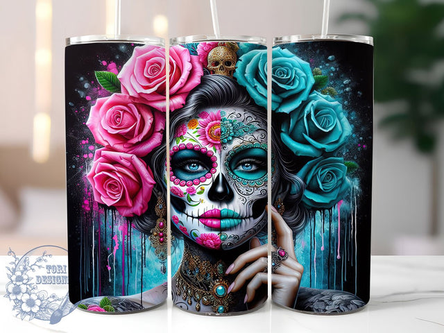 Sugar Skull Floral Vibrant Boho Tumbler, Floral Skull PNG, Day Of The Dead Wrap, Vibrant Flower Skull Design, 20oz Sublimation Tumbler, Colorful Skull Cup, Boho Skull Wrap Sublimation ToriDesigns 