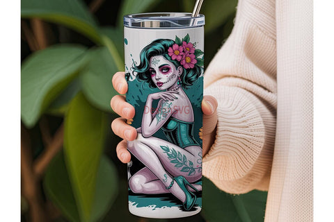 Sugar Skull Girl 20oz Tumbler Wrap Sublimation DesignSVG 