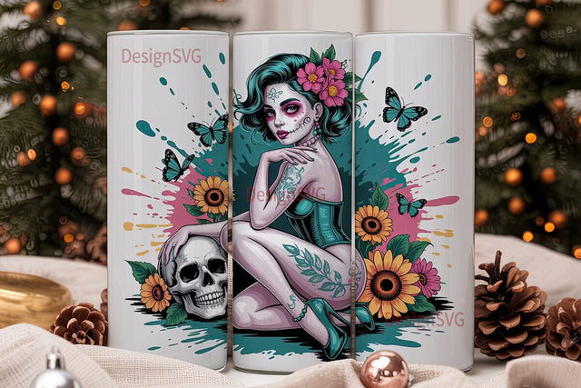 Sugar Skull Girl 20oz Tumbler Wrap Sublimation DesignSVG 