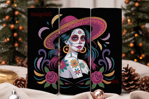 Sugar Skull Girl 20oz Tumbler Wrap Sublimation DesignSVG 