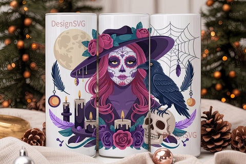 Sugar Skull Girl 20oz Tumbler Wrap Sublimation DesignSVG 