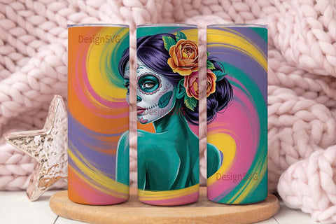 Sugar Skull Girl 20oz Tumbler Wrap Sublimation DesignSVG 