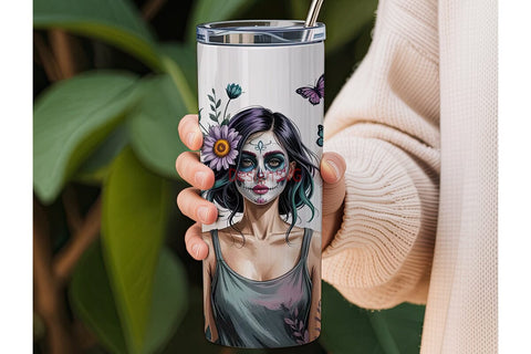 Sugar Skull Girl 20oz Tumbler Wrap Sublimation DesignSVG 