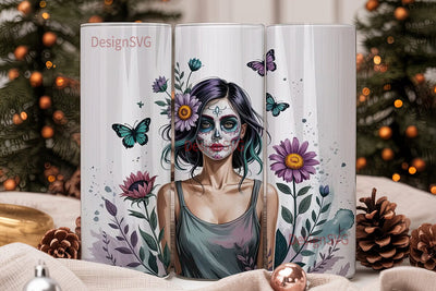 Sugar Skull Girl 20oz Tumbler Wrap Sublimation DesignSVG 
