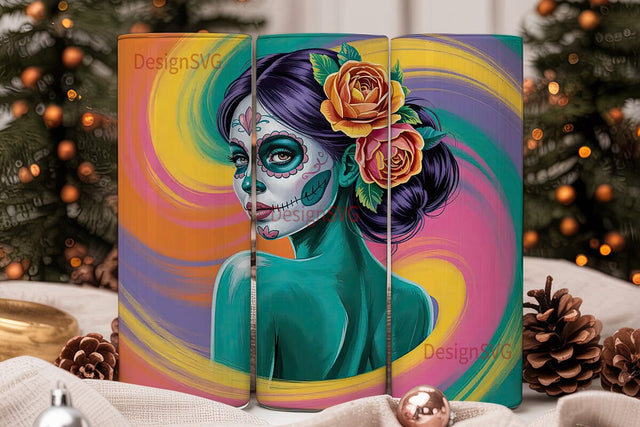 Sugar Skull Girl 20oz Tumbler Wrap Sublimation DesignSVG 