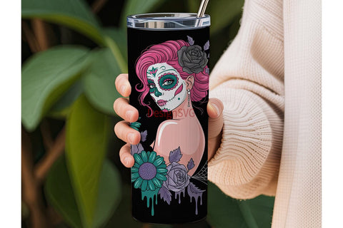 Sugar Skull Girl 20oz Tumbler Wrap Sublimation DesignSVG 