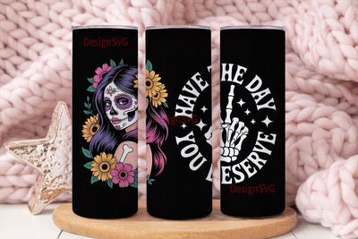 Sugar Skull Girl 20oz Tumbler Wrap Sublimation DesignSVG 