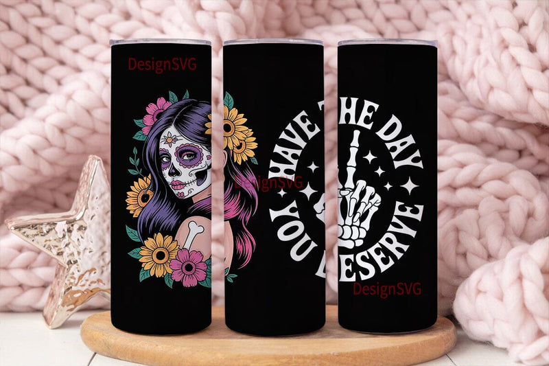 Sugar Skull Girl 20oz Tumbler Wrap Sublimation DesignSVG 