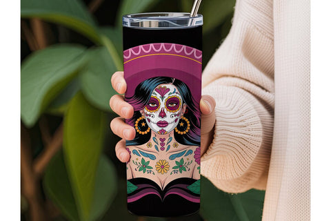 Sugar Skull Girl 20oz Tumbler Wrap Sublimation DesignSVG 