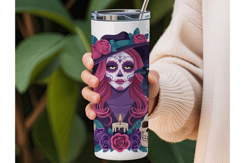 Sugar Skull Girl 20oz Tumbler Wrap Sublimation DesignSVG 