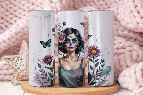 Sugar Skull Girl 20oz Tumbler Wrap Sublimation DesignSVG 