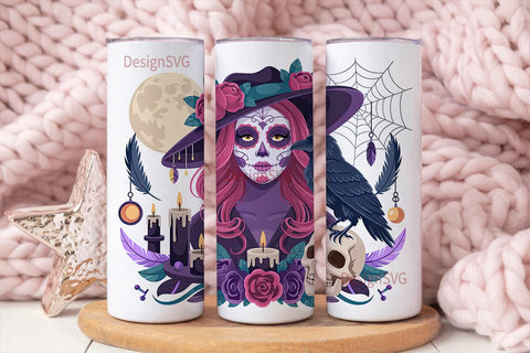 Sugar Skull Girl 20oz Tumbler Wrap Sublimation DesignSVG 