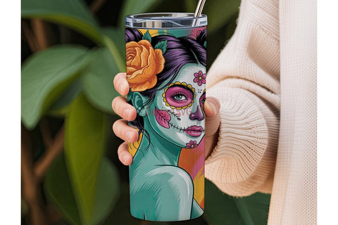 Sugar Skull Girl 20oz Tumbler Wrap Sublimation DesignSVG 