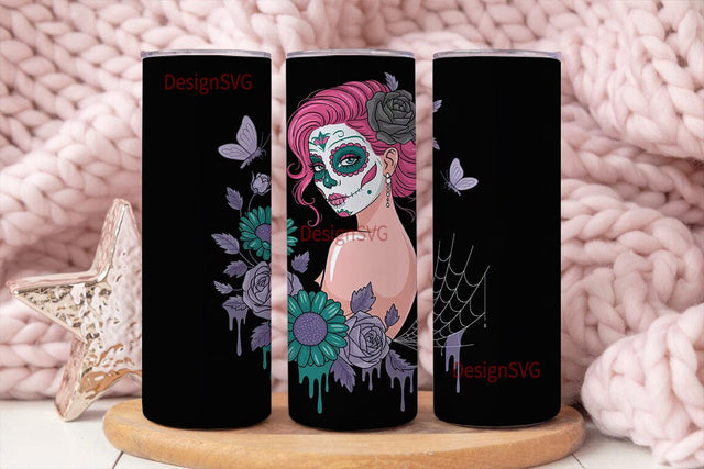 Sugar Skull Girl 20oz Tumbler Wrap Sublimation DesignSVG 