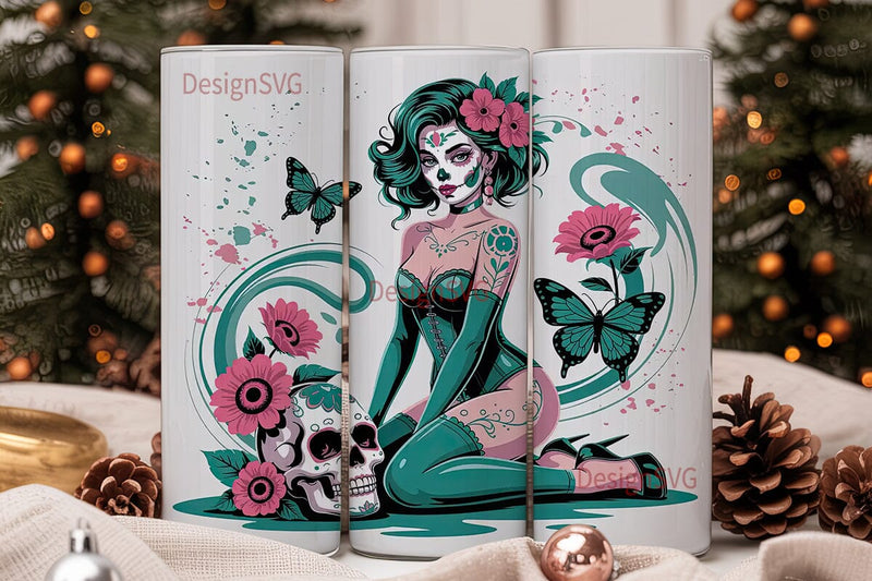 Sugar Skull Girl 20oz Tumbler Wrap Sublimation DesignSVG 