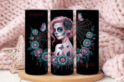 Sugar Skull Girl 20oz Tumbler Wrap Sublimation DesignSVG 
