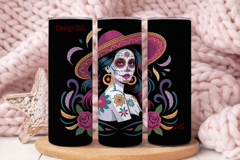 Sugar Skull Girl 20oz Tumbler Wrap Sublimation DesignSVG 