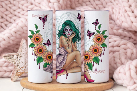 Sugar Skull Girl 20oz Tumbler Wrap Sublimation DesignSVG 
