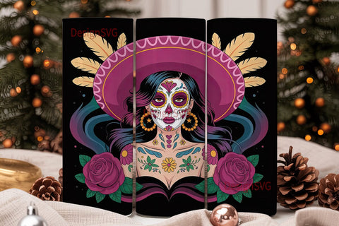 Sugar Skull Girl 20oz Tumbler Wrap Sublimation DesignSVG 