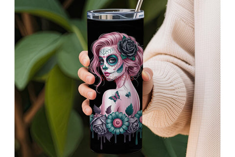 Sugar Skull Girl 20oz Tumbler Wrap Sublimation DesignSVG 