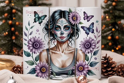 Sugar Skull Girl 20oz Tumbler Wrap Sublimation DesignSVG 