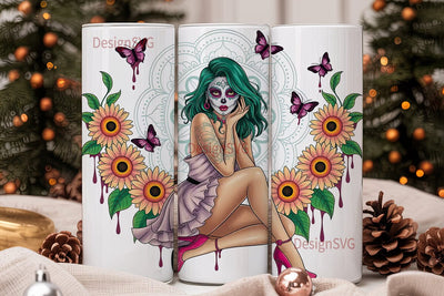 Sugar Skull Girl 20oz Tumbler Wrap Sublimation DesignSVG 