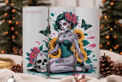 Sugar Skull Girl 20oz Tumbler Wrap Sublimation DesignSVG 