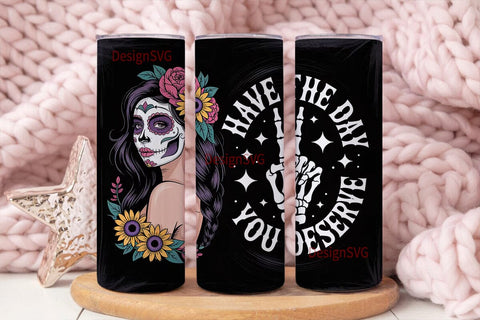 Sugar Skull Girl 20oz Tumbler Wrap Sublimation DesignSVG 