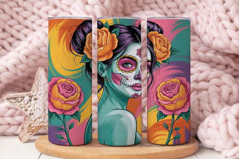 Sugar Skull Girl 20oz Tumbler Wrap Sublimation DesignSVG 