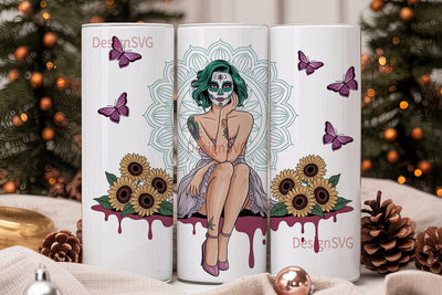 Sugar Skull Girl 20oz Tumbler Wrap Sublimation DesignSVG 