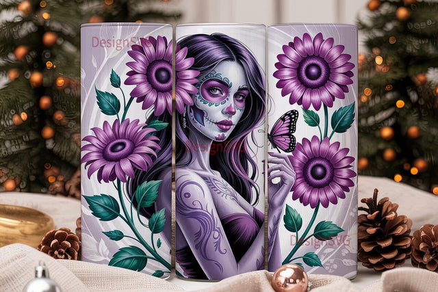 Sugar Skull Girl 20oz Tumbler Wrap Sublimation DesignSVG 
