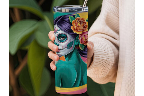 Sugar Skull Girl 20oz Tumbler Wrap Sublimation DesignSVG 