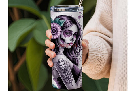 Sugar Skull Girl 20oz Tumbler Wrap Sublimation DesignSVG 