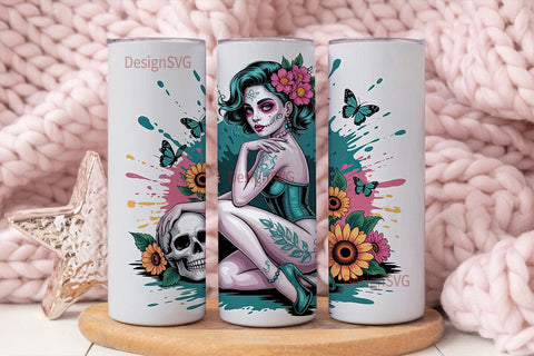 Sugar Skull Girl 20oz Tumbler Wrap Sublimation DesignSVG 