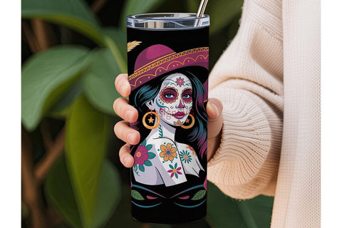 Sugar Skull Girl 20oz Tumbler Wrap Sublimation DesignSVG 