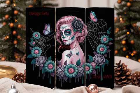 Sugar Skull Girl 20oz Tumbler Wrap Sublimation DesignSVG 