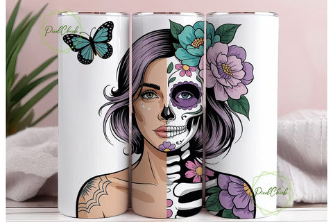 Sugar Skull Girl 20oz Tumbler Wrap Sublimation PixelChick 